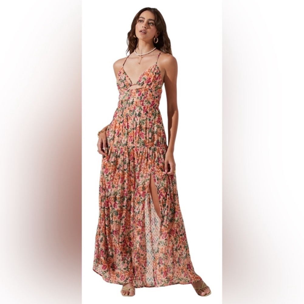 Astr Floral Pink Orange Maxi Dress with Slit